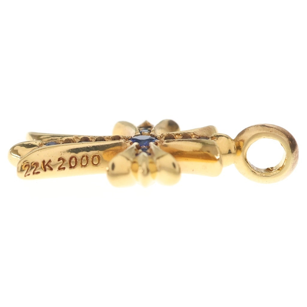 CHROME HEARTS(クロムハーツ) 22K TNY CRSF P/SAP タイニーファットクロス PAVEサファイア ペンダントトップ ゴールド