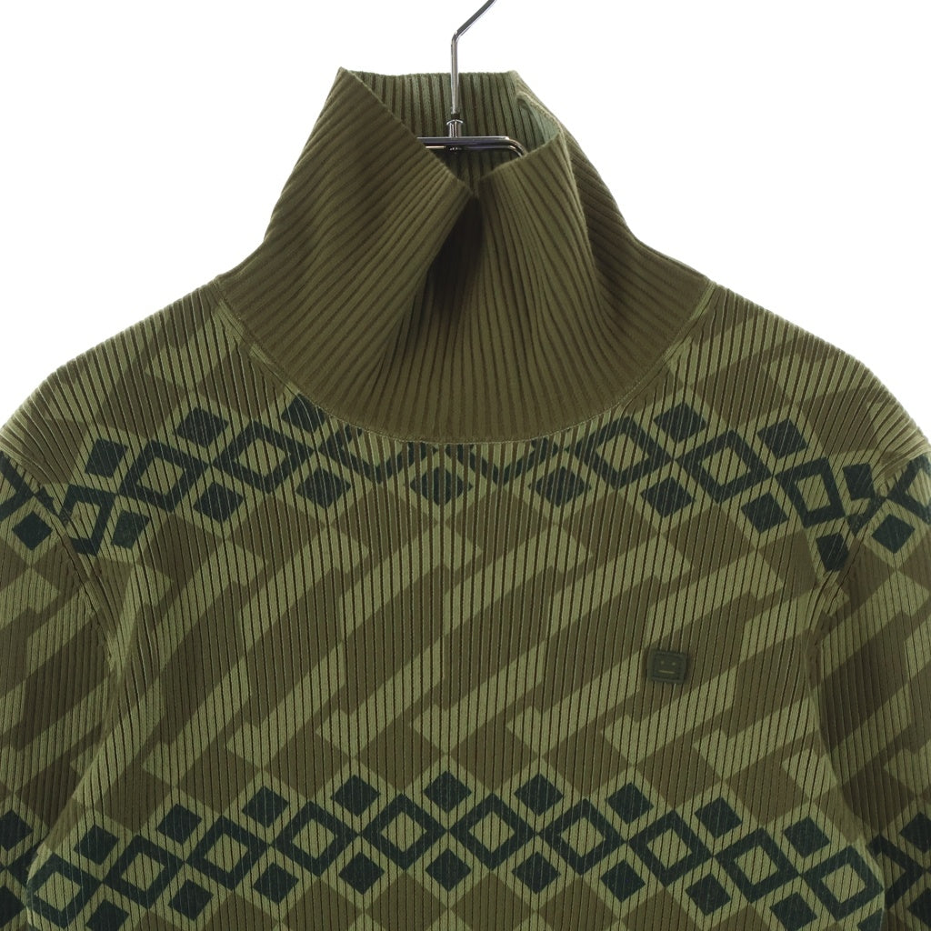 Acne Studios(アクネ ストゥディオズ) 幾何学模様 リブプリーツ加工 プリーツタートルネックニット グリーン