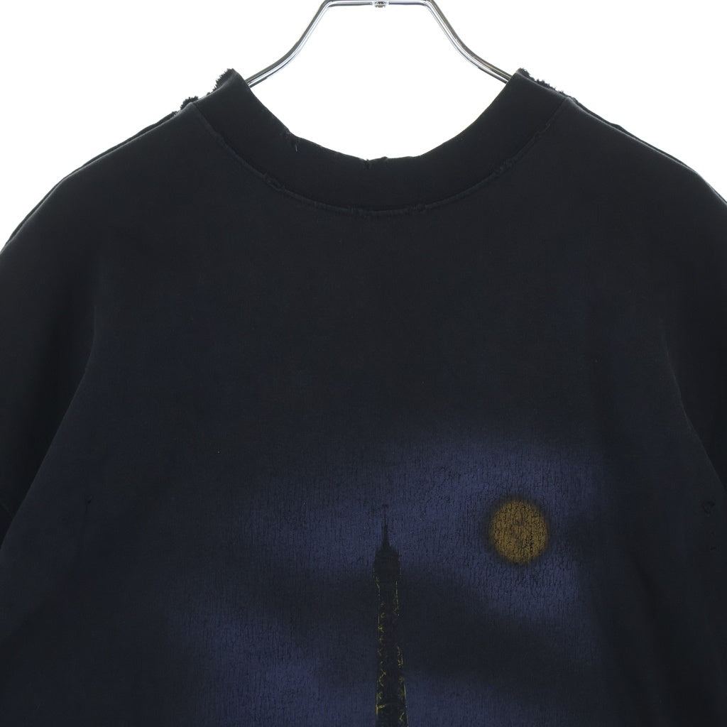 BALENCIAGA(バレンシアガ) 24SS PARIS MOON Double Front 791615 TQVY2 USED加工 パリ ムーン オーバーサイズ半袖Tシャツ カットソー ブラック