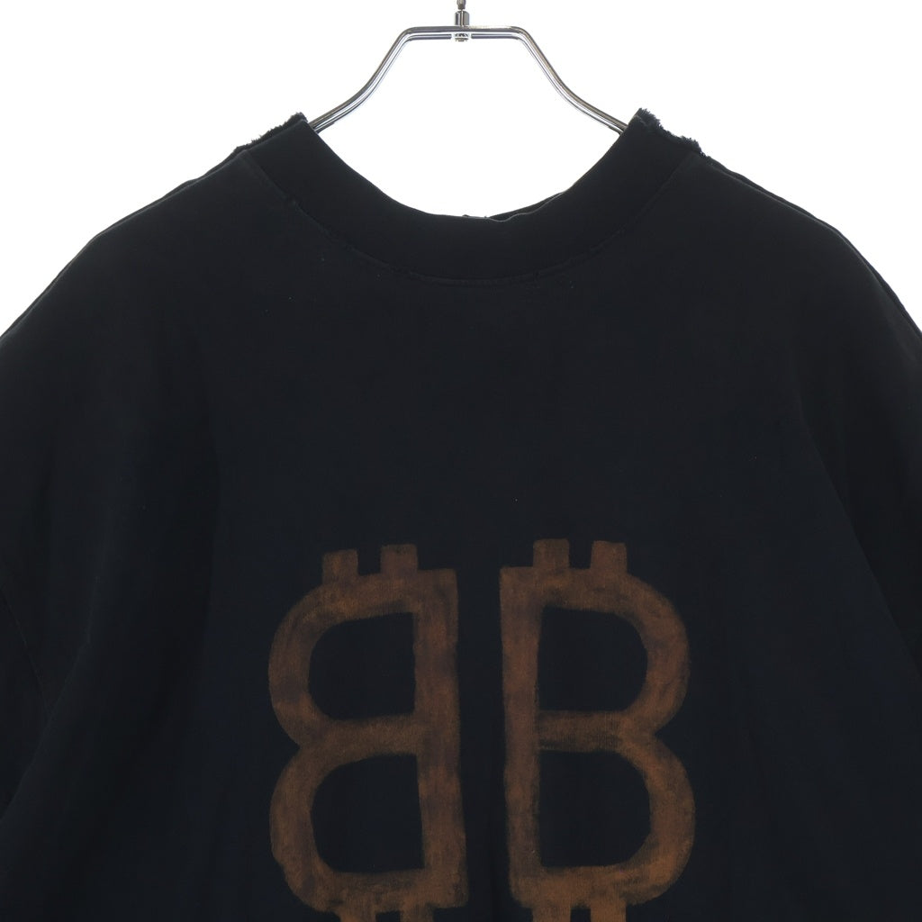 BALENCIAGA(バレンシアガ) 24SS PARIS MOON Double Front 791615 TQVY2 USED加工 パリ ムーン オーバーサイズ半袖Tシャツ カットソー ブラック