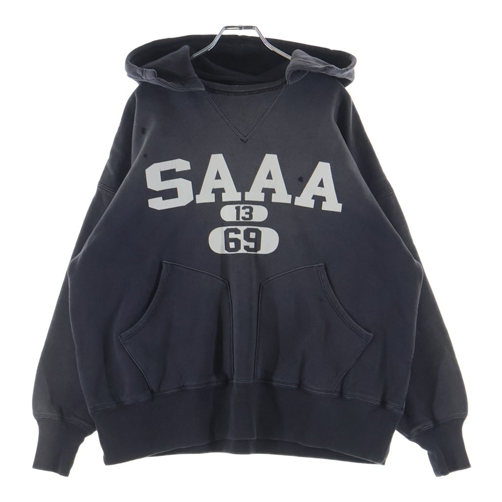 SAINT MICHAEL(セントマイケル) 25AW ×BerBerJin BB_AFTER HOODED DBL FC SAA ベルベルジン ダメージ加工 プルオーバースウェットパーカー フーディー グレー SM-HR1-0000-C58
