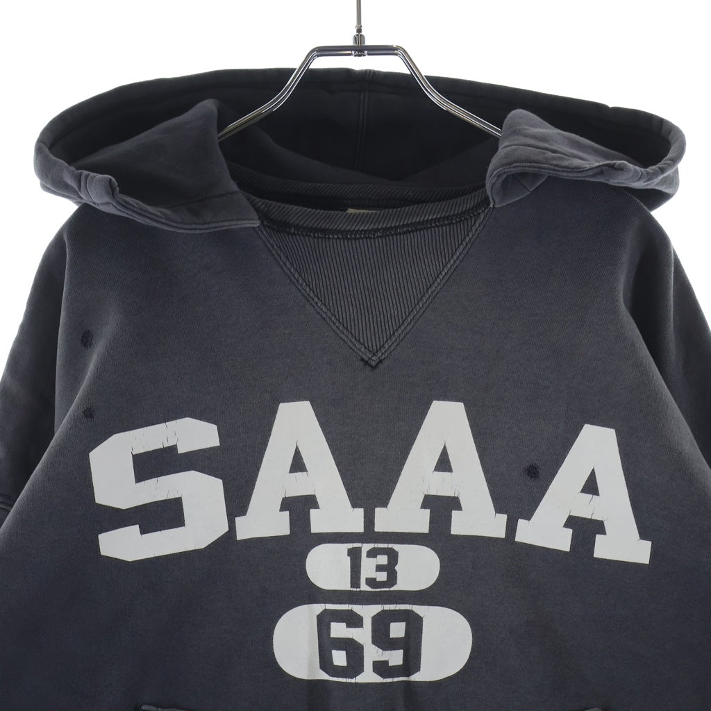 SAINT MICHAEL(セントマイケル) 25AW ×BerBerJin BB_AFTER HOODED DBL FC SAA ベルベルジン ダメージ加工 プルオーバースウェットパーカー フーディー グレー SM-HR1-0000-C58