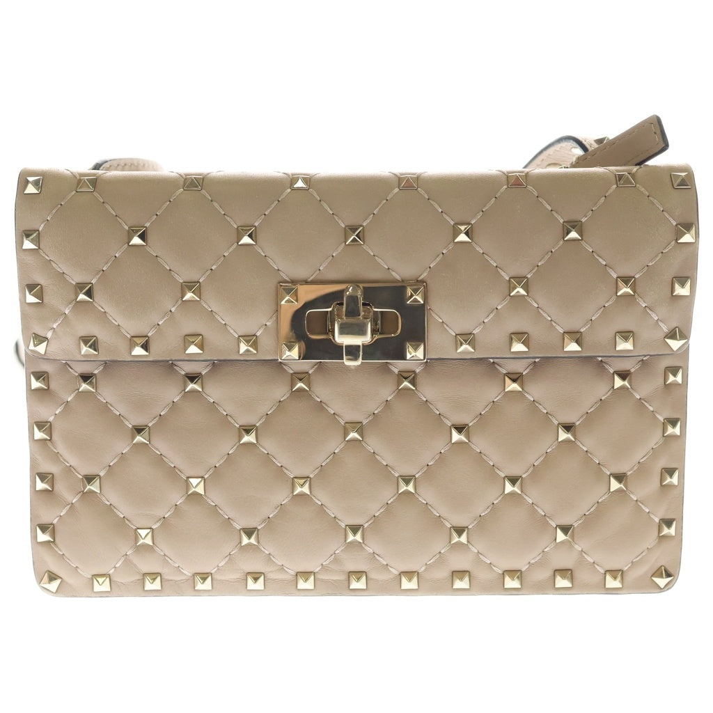 VALENTINO GARAVANI(ヴァレンチノガラヴァーニ) Rose Beige Rockstud Spike Leather Crossbody Wallet ロックスタッズ レザーショルダーウォレット バッグ ベージュ MA24NAPO レディース