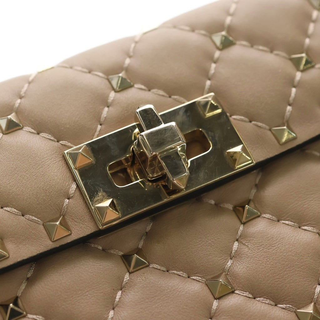 VALENTINO GARAVANI(ヴァレンチノガラヴァーニ) Rose Beige Rockstud Spike Leather Crossbody Wallet ロックスタッズ レザーショルダーウォレット バッグ ベージュ MA24NAPO レディース