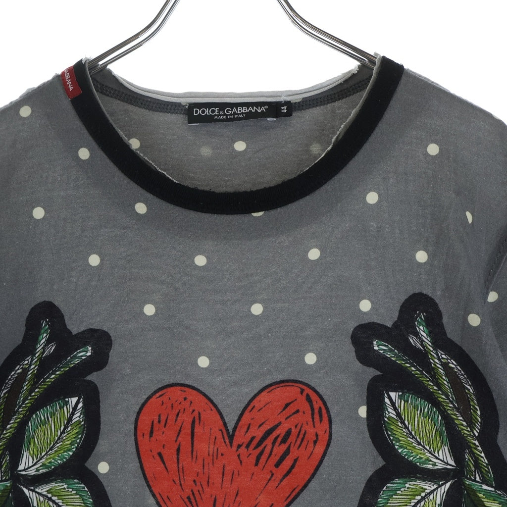 DOLCE & GABBANA(ドルチェアンドガッバーナ) Cotton Jersey Flower And Pois Print T-shirt 半袖Tシャツ グレー G8GJ0T FP7MA レディース