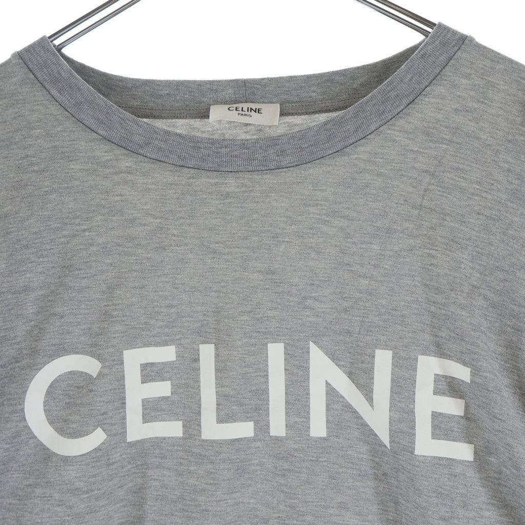 CELINE(セリーヌ) Cropped T-Shirt ロゴプリント クロップド 半袖Tシャツ グレー レディース 2X761671Q