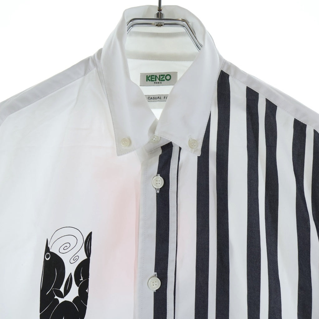 KENZO(ケンゾー) Striped Graphic Print Cotton Shirt ストライプ長袖シャツ ホワイト FA55CH4141LB