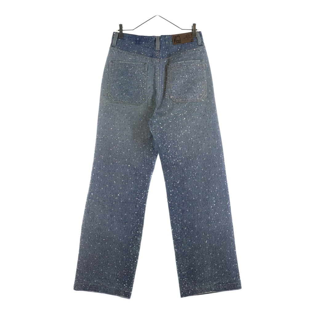 BIRTH OF ROYAL CHILD(バースオブロイヤルチャイルド) 3D Printing Washed 20k Swarovski Diamond Boro Denim ダメージ加工 ラインストーン装飾 デニムパンツ インディゴ