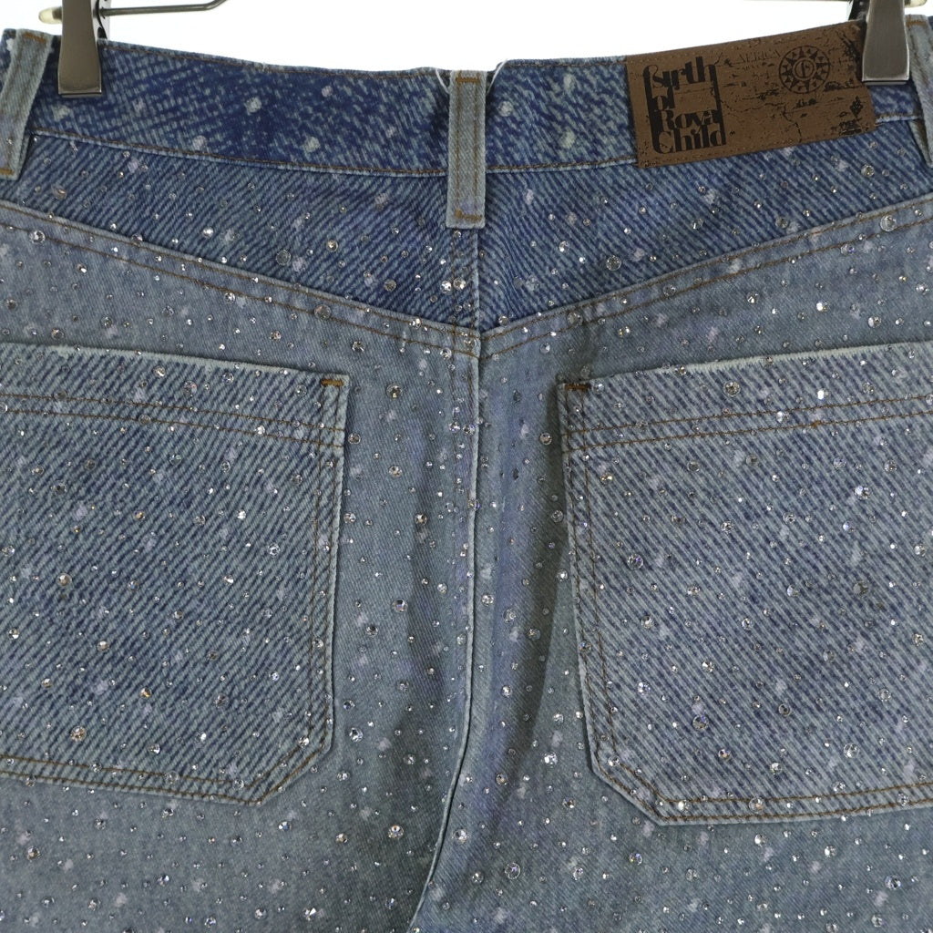 BIRTH OF ROYAL CHILD(バースオブロイヤルチャイルド) 3D Printing Washed 20k Swarovski Diamond Boro Denim ダメージ加工 ラインストーン装飾 デニムパンツ インディゴ