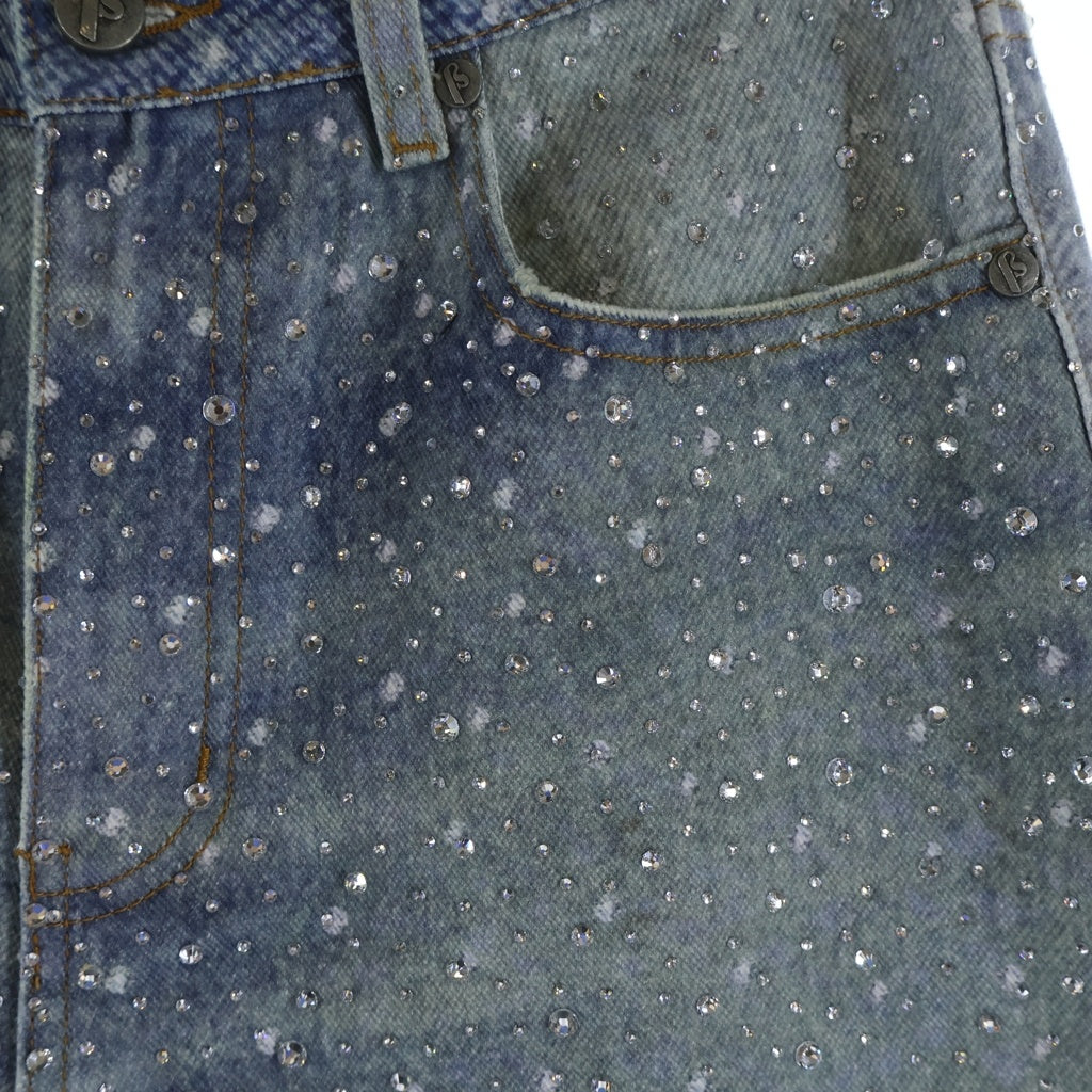 BIRTH OF ROYAL CHILD(バースオブロイヤルチャイルド) 3D Printing Washed 20k Swarovski Diamond Boro Denim ダメージ加工 ラインストーン装飾 デニムパンツ インディゴ