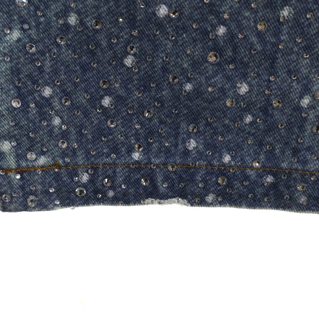 BIRTH OF ROYAL CHILD(バースオブロイヤルチャイルド) 3D Printing Washed 20k Swarovski Diamond Boro Denim ダメージ加工 ラインストーン装飾 デニムパンツ インディゴ