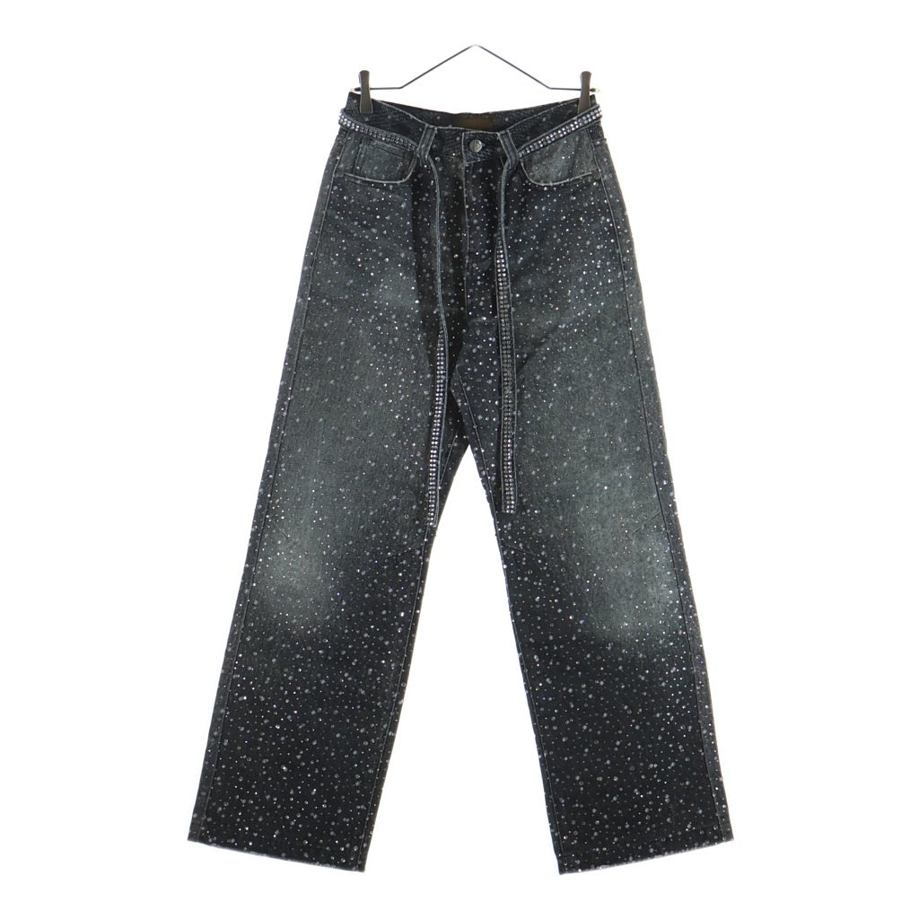 BIRTH OF ROYAL CHILD(バースオブロイヤルチャイルド) 3D Printing Washed 20k Swarovski Diamond Boro Denim ダメージ加工 ラインストーン装飾 デニムパンツ グレー