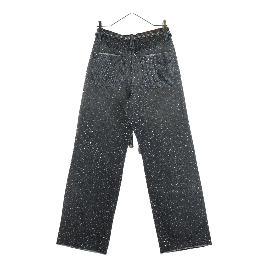 BIRTH OF ROYAL CHILD(バースオブロイヤルチャイルド) 3D Printing Washed 20k Swarovski Diamond Boro Denim ダメージ加工 ラインストーン装飾 デニムパンツ グレー
