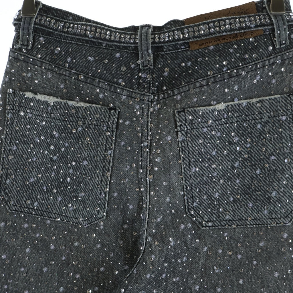 BIRTH OF ROYAL CHILD(バースオブロイヤルチャイルド) 3D Printing Washed 20k Swarovski Diamond Boro Denim ダメージ加工 ラインストーン装飾 デニムパンツ グレー