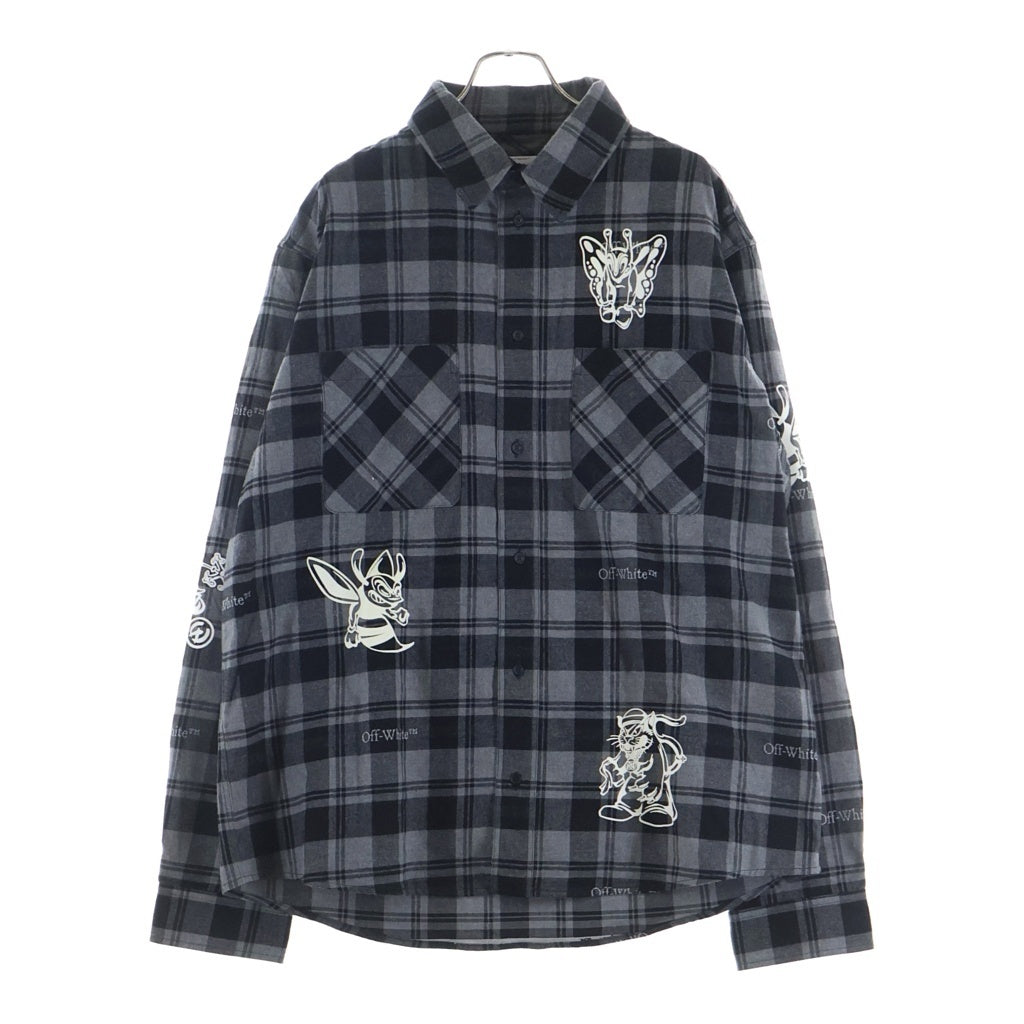 OFF-WHITE(オフホワイト) 24AW Character Check Flannel Shirt 長袖チェックシャツ ネルシャツ グレー OMGE030F24FAB001