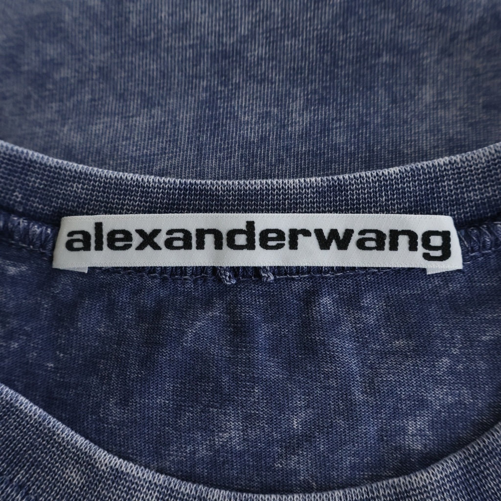 ALEXANDER WANG(アレキサンダーワン) Cropped T-Shirt フェード加工 エンボスロゴ クロップド半袖Tシャツ ネイビー レディース 1CC1241876