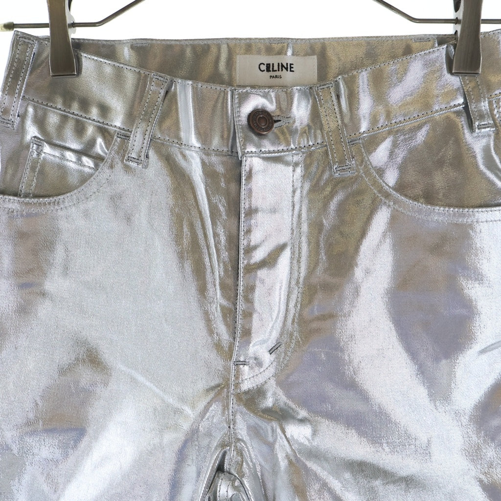 CELINE(セリーヌ) Metallic Silver Stretch Pants エディ期 メタリックストレッチパンツ シルバー レディース 2NO12359E