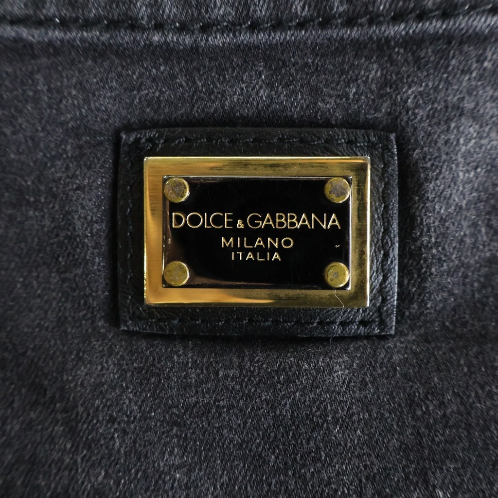 DOLCE & GABBANA(ドルチェアンドガッバーナ) Denim Pants 裾ジップ ロゴプレート デニムパンツ グレー
