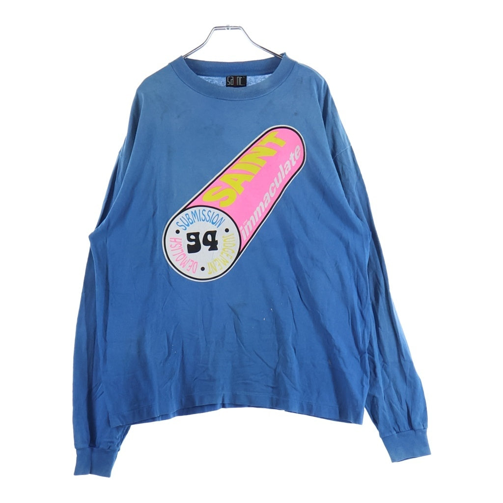 SAINT MICHAEL(セントマイケル) 25AW LS TEE IMMACULATE SM-HR1-0000-038 ヴィンテージ加工 両面プリントクルーネック半袖Tシャツ カットソー ブルー