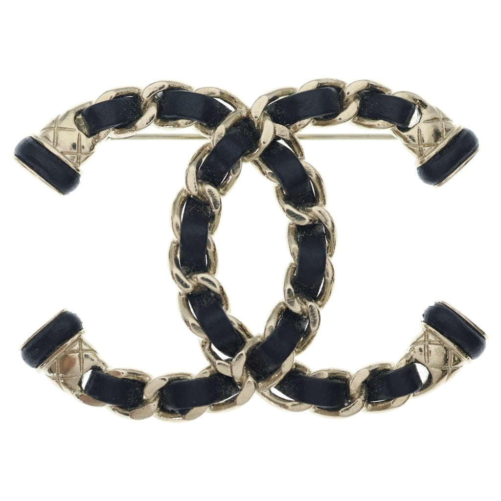 CHANEL(シャネル) Coco Brooch ココマーク レザーブローチ ブラック/ゴールド レディース