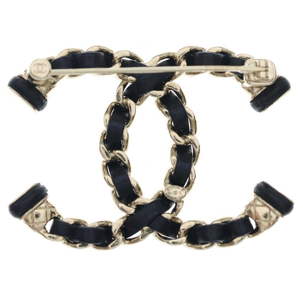 CHANEL(シャネル) Coco Brooch ココマーク レザーブローチ ブラック/ゴールド レディース