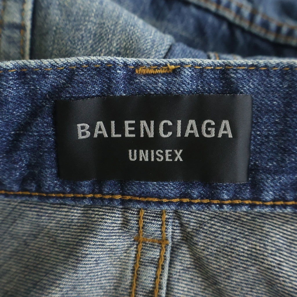 BALENCIAGA(バレンシアガ) George V BAGGY PANTS 814161 TRW62 総柄ドローコード バギーデニムワイドパンツ インディゴ