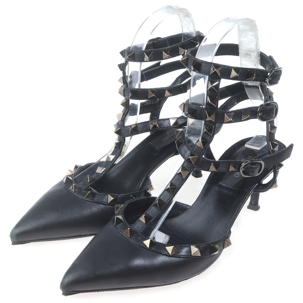 VALENTINO GARAVANI(ヴァレンチノガラヴァーニ) Rockstud Ankle Strap Pumps ロックスタッズ ポインテッドトゥ パンプス ハイヒールシューズ ブラック レディース