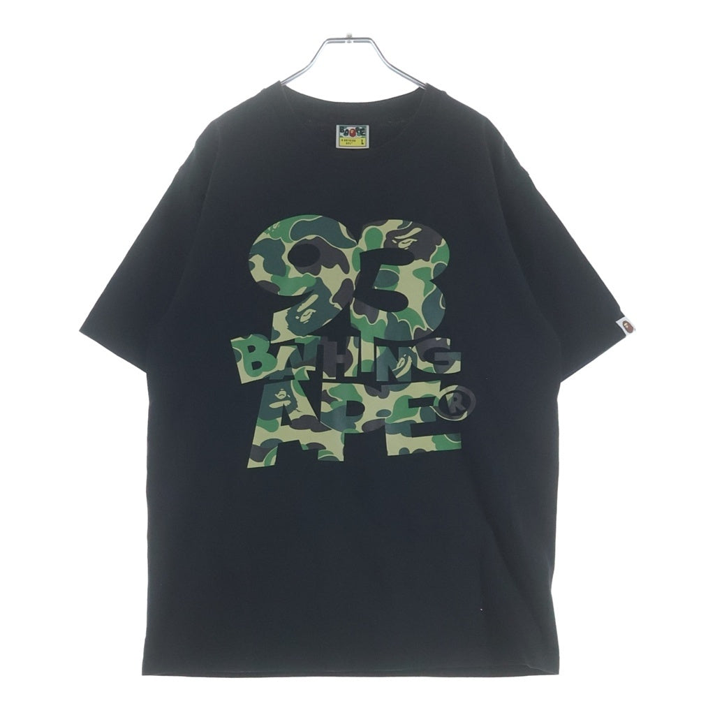A BATHING APE(アベイシングエイプ) ABC CAMO カモ柄 フロントプリント クルーネック コットン半袖Tシャツ カットソー ブラック 001TEL801010M