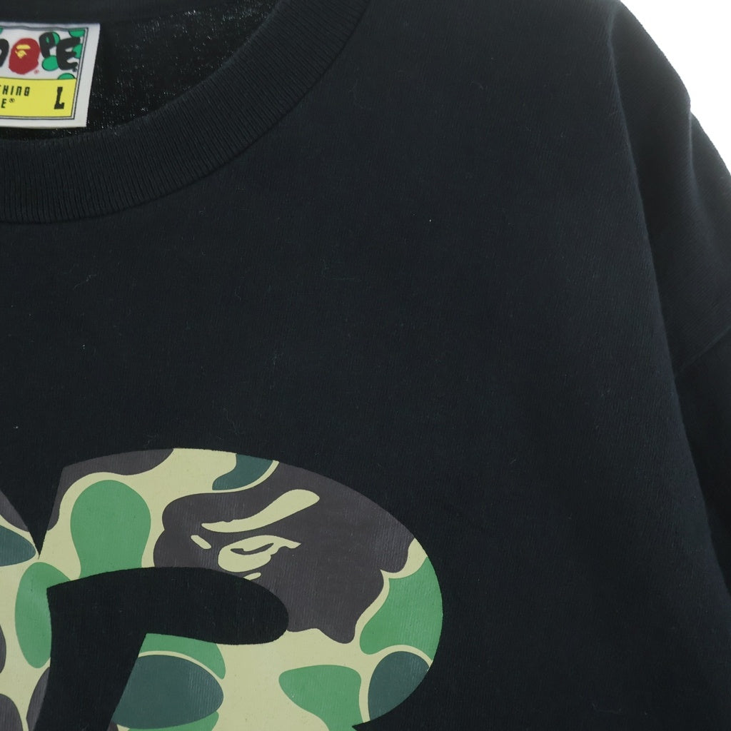 A BATHING APE(アベイシングエイプ) ABC CAMO カモ柄 フロントプリント クルーネック コットン半袖Tシャツ カットソー ブラック 001TEL801010M