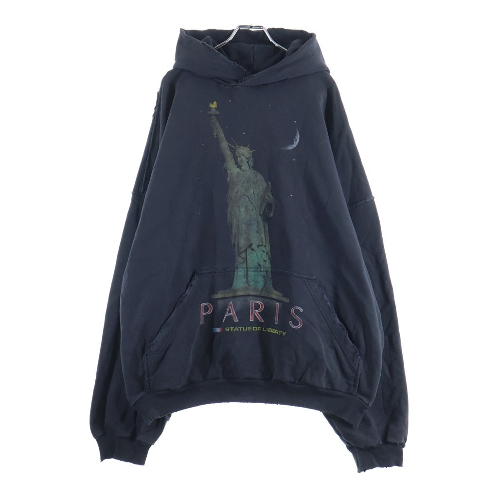 BALENCIAGA(バレンシアガ) 24AW Paris Hoodie パリ リバティー ダメージ加工 プルオーバースウェットパーカー フーディー ブラック 739024 TQVS1 739024 TQVS1