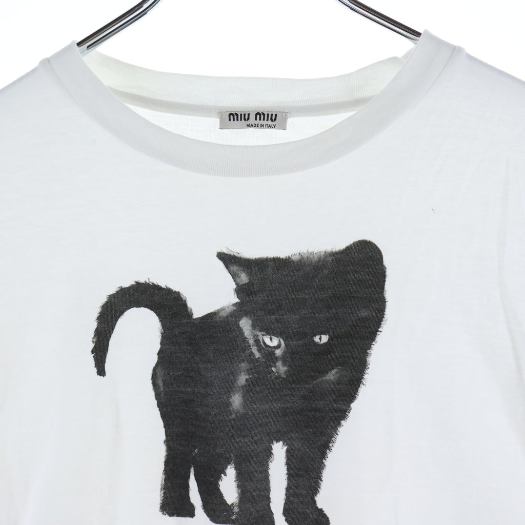 miumiu(ミュウミュウ) Cropped Cat T-Shirt 半袖Tシャツ ホワイト レディース MJN315