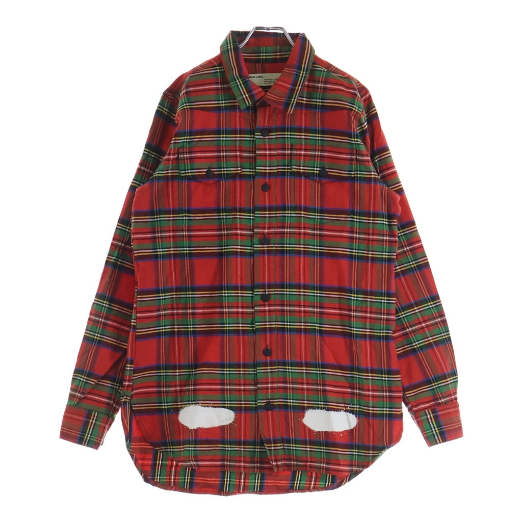 OFF-WHITE(オフホワイト) 17SS Spray Flannel Check Shirt スプレーロゴ 長袖チェックシャツ レッド