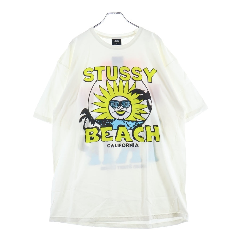STUSSY(ステューシー) BEACH CALIFORNIA TEE ビーチカルフォルニア グラフィックプリント 半袖カットソー Tシャツ ホワイト