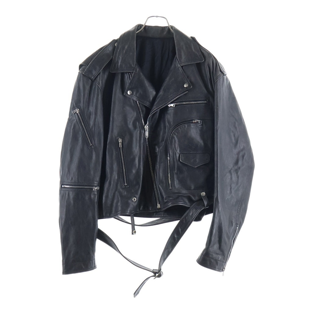 Rick Owens(リックオウエンス) 25SS CROPPED JUMBO BAUHAUS STOOGES クロップド ジャンボバウハウス カーフレザー ライダースジャケット ブラック RP01E7717-LTP