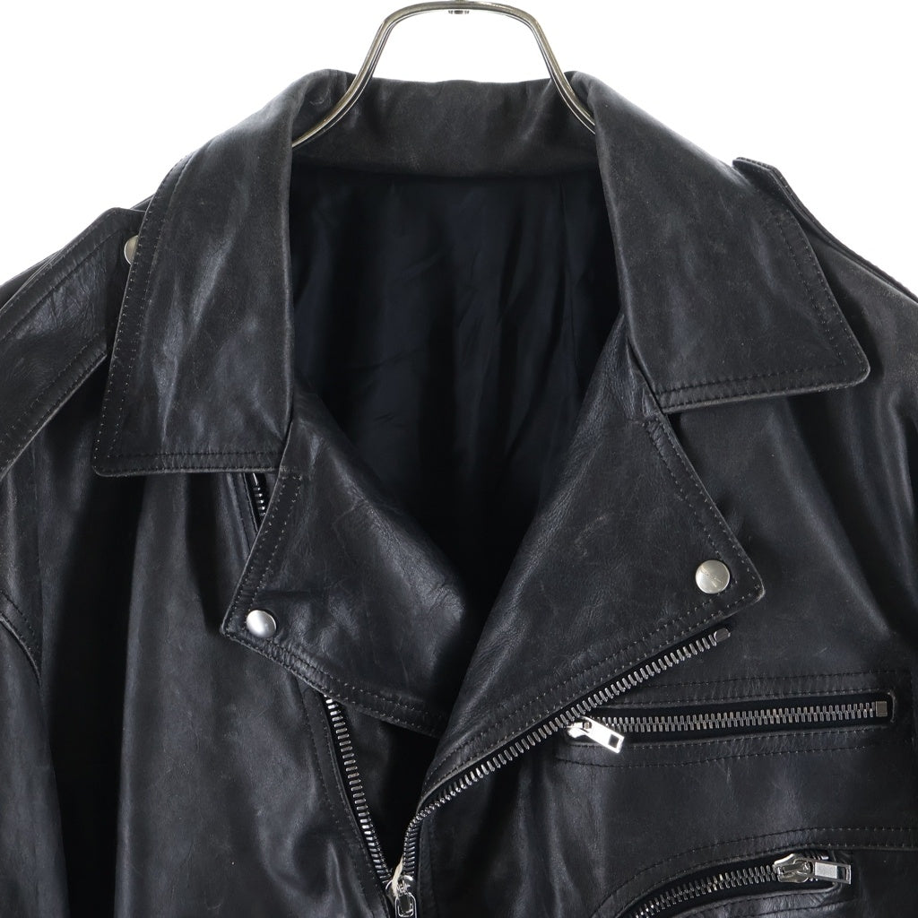 Rick Owens(リックオウエンス) 25SS CROPPED JUMBO BAUHAUS STOOGES クロップド ジャンボバウハウス カーフレザー ライダースジャケット ブラック RP01E7717-LTP