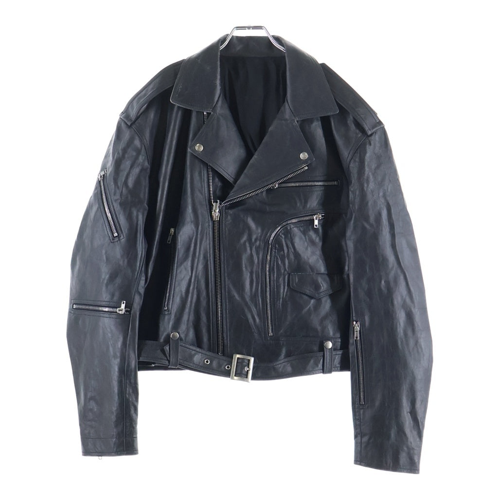 Rick Owens(リックオウエンス) 25SS CROPPED JUMBO BAUHAUS STOOGES クロップド ジャンボバウハウス カーフレザー ライダースジャケット ブラック RP01E7717-LTP