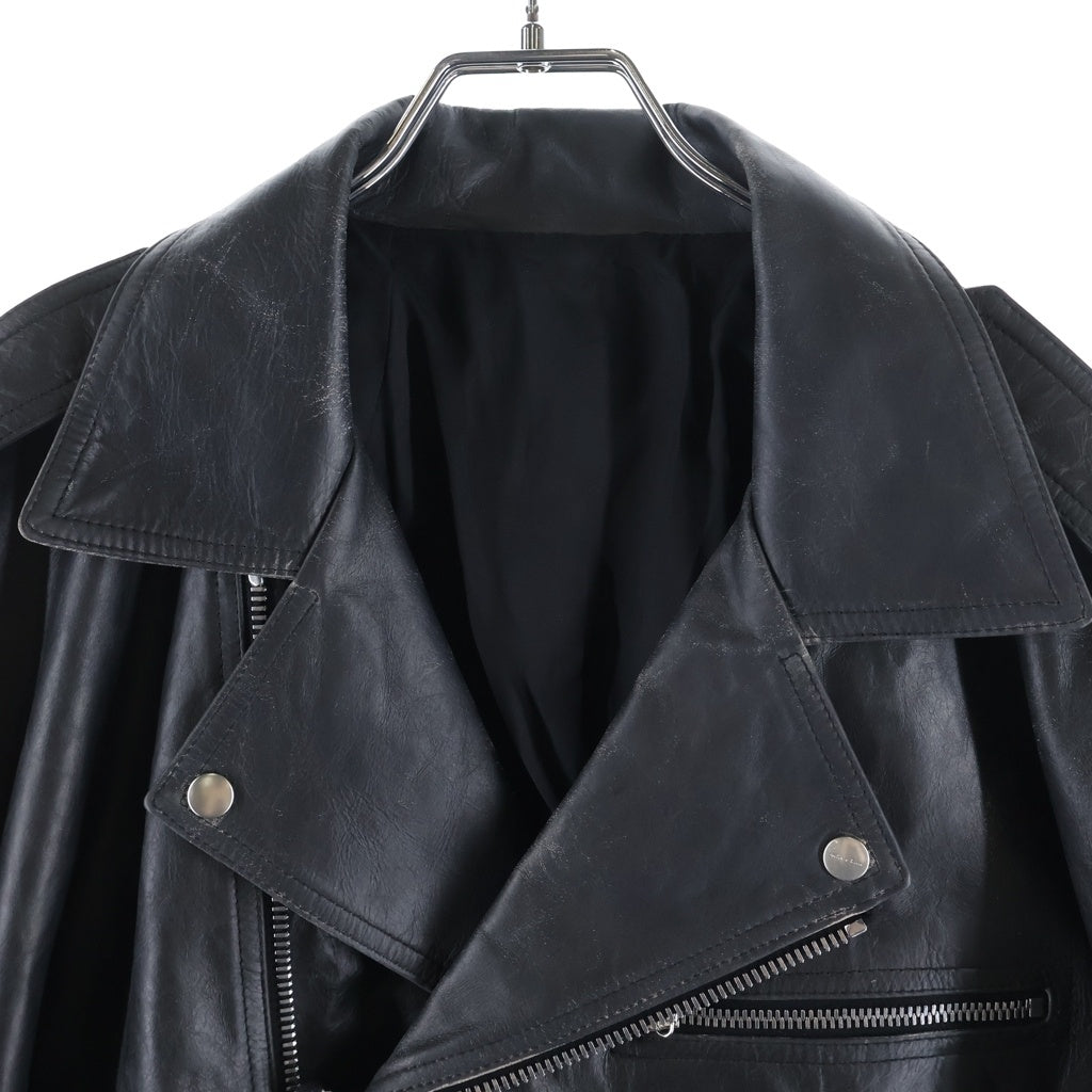 Rick Owens(リックオウエンス) 25SS CROPPED JUMBO BAUHAUS STOOGES クロップド ジャンボバウハウス カーフレザー ライダースジャケット ブラック RP01E7717-LTP