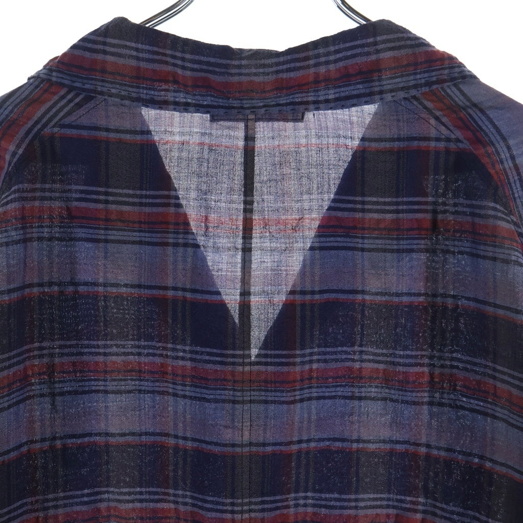MAATEE&SONS(マーティーアンドサンズ) 25SS 折って折って SHIRTS JACKET シルク混 ウールリネンシャツ 長袖チェックシャツ ネイビー MT5103-0009B
