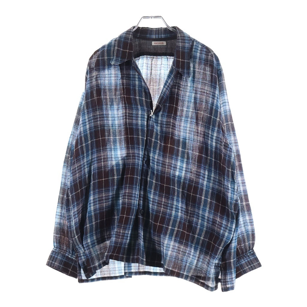 NICENESS(ナイスネス) 25AW Thom オープンカラー ウール長袖チェックシャツ ブルー HN-2701Y16 HN-2701Y16