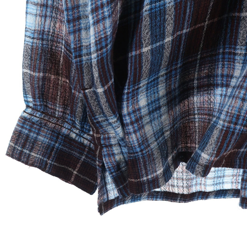 NICENESS(ナイスネス) 25AW Thom オープンカラー ウール長袖チェックシャツ ブルー HN-2701Y16 HN-2701Y16