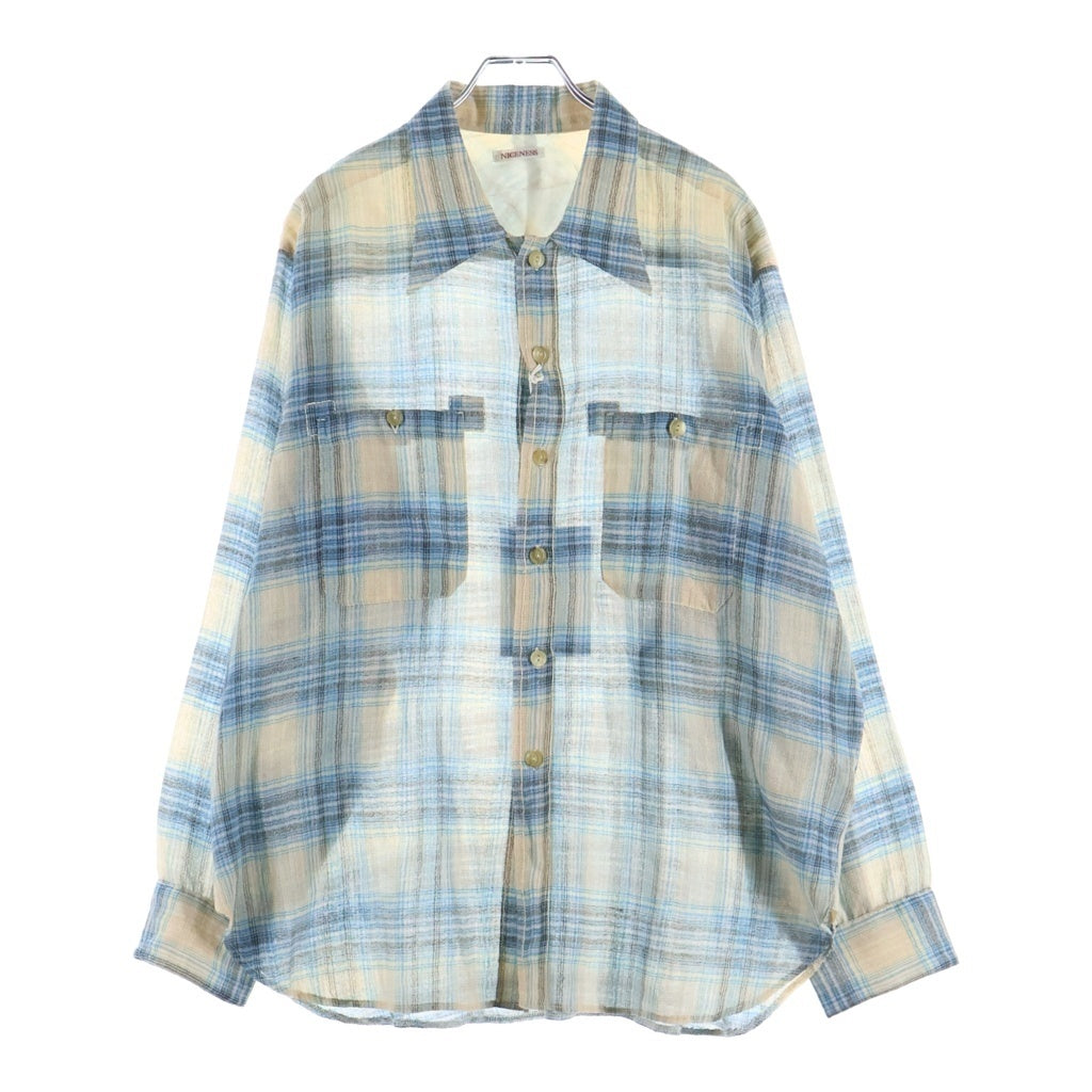 NICENESS(ナイスネス) 25AW Tommy ウール長袖チェックシャツ ベージュ HN-2702Y16