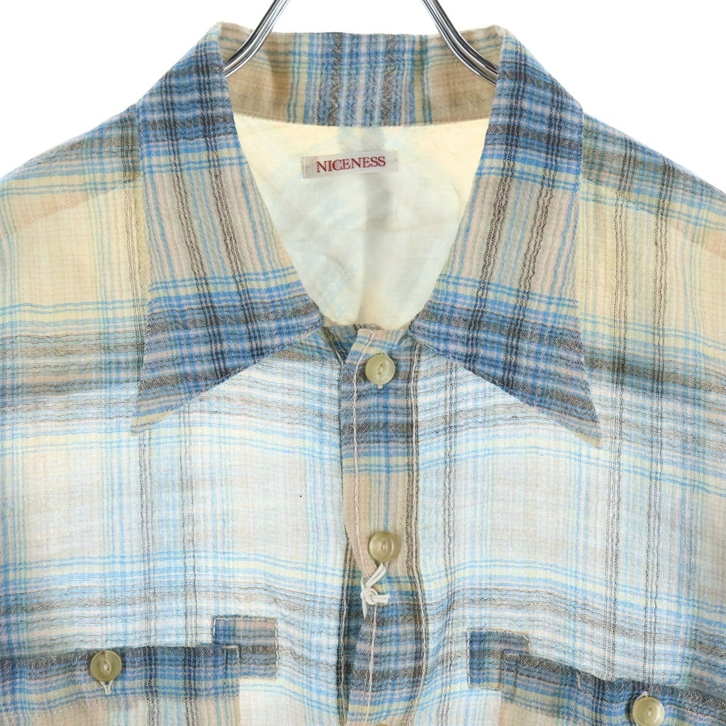 NICENESS(ナイスネス) 25AW Tommy ウール長袖チェックシャツ ベージュ HN-2702Y16