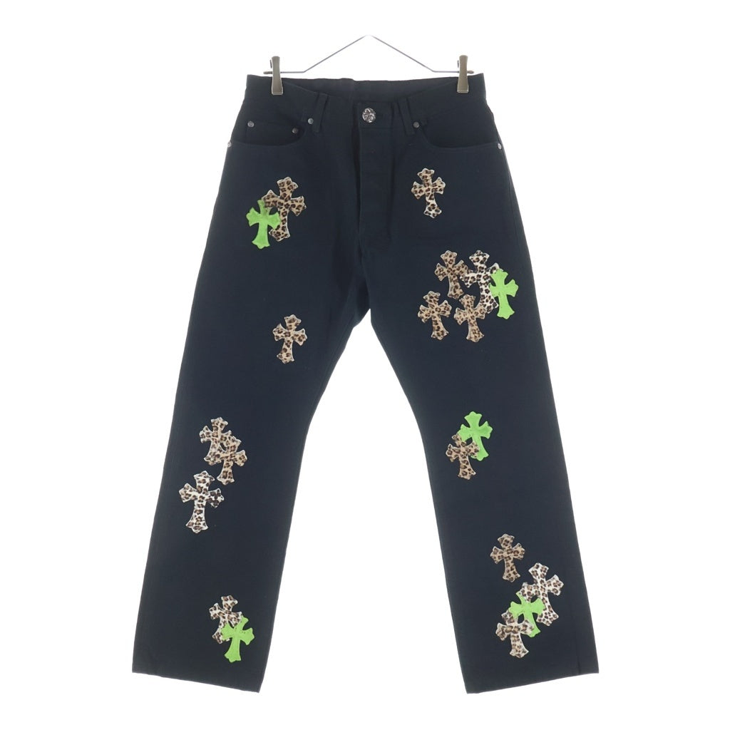 CHROME HEARTS(クロムハーツ) JEAN STRNG FBRC ハラコクロスパッチ ボタンフライ デニムパンツ ブラック