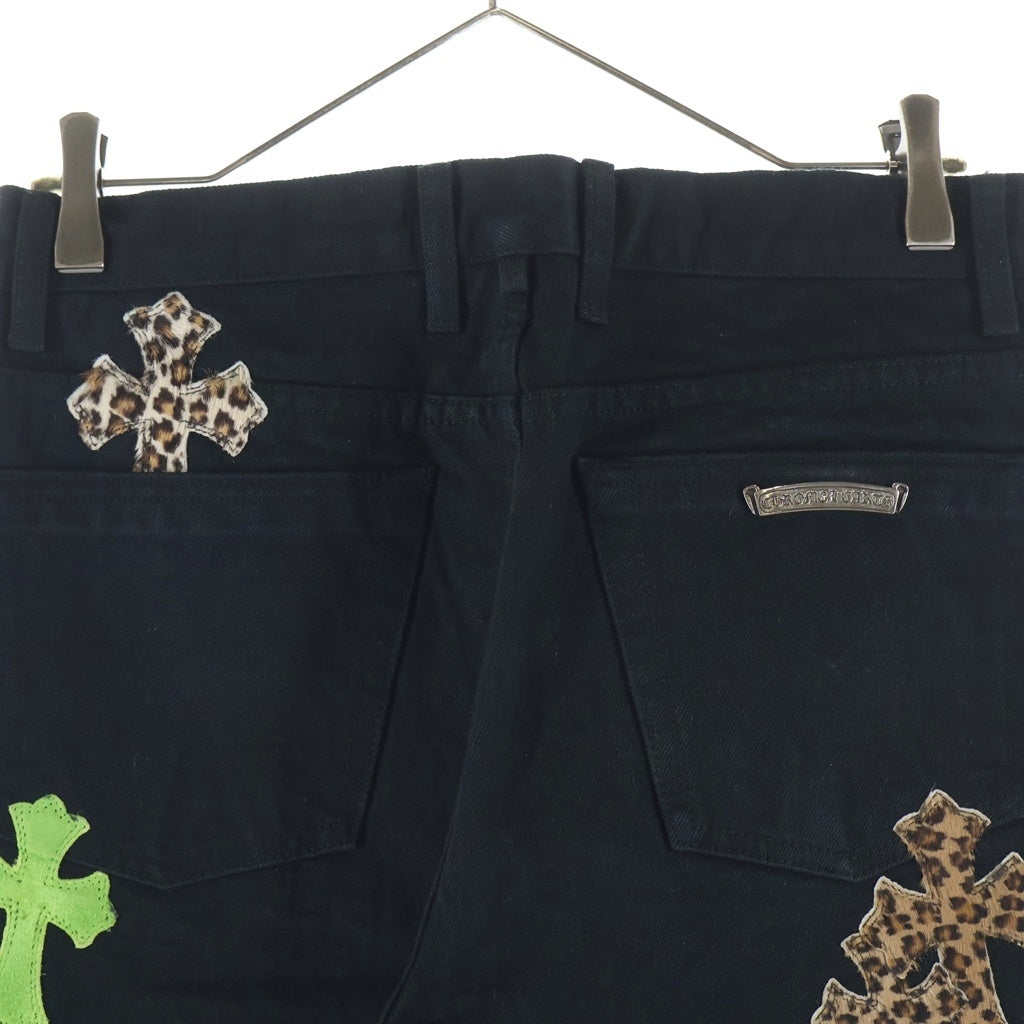 CHROME HEARTS(クロムハーツ) JEAN STRNG FBRC ハラコクロスパッチ ボタンフライ デニムパンツ ブラック
