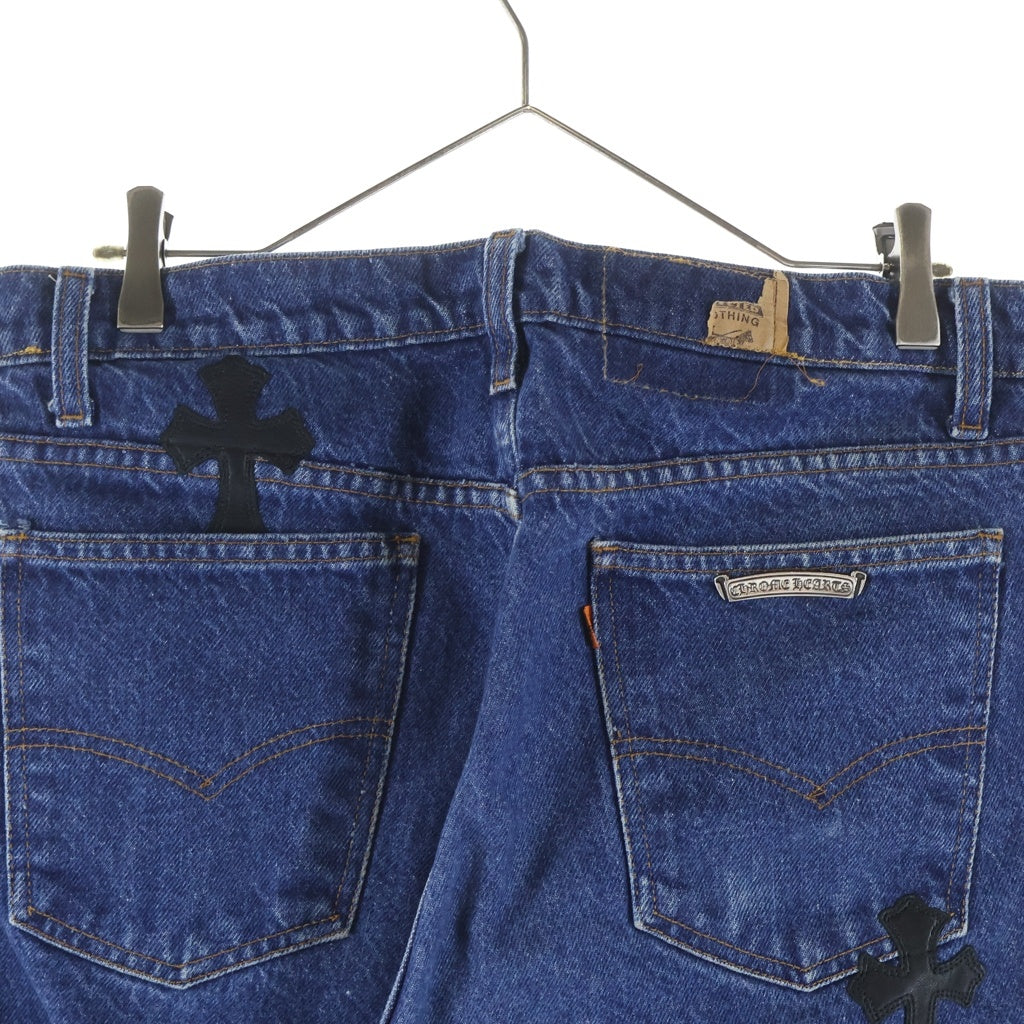 CHROME HEARTS(クロムハーツ) ×LEVI'S 505 U VNTG JEAN BLU ORNG TAB リーバイス クロスパッチ付き ジップフライ ウォッシュドデニムパンツ インディゴ