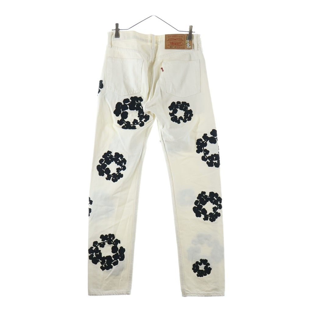 DENIM TEARS(デニムティアーズ) 22SS エンブロイダリーデザイン マルチポケット ボタンフライ ワイドストレート デニムパンツ ホワイト DT-S22-0000-012