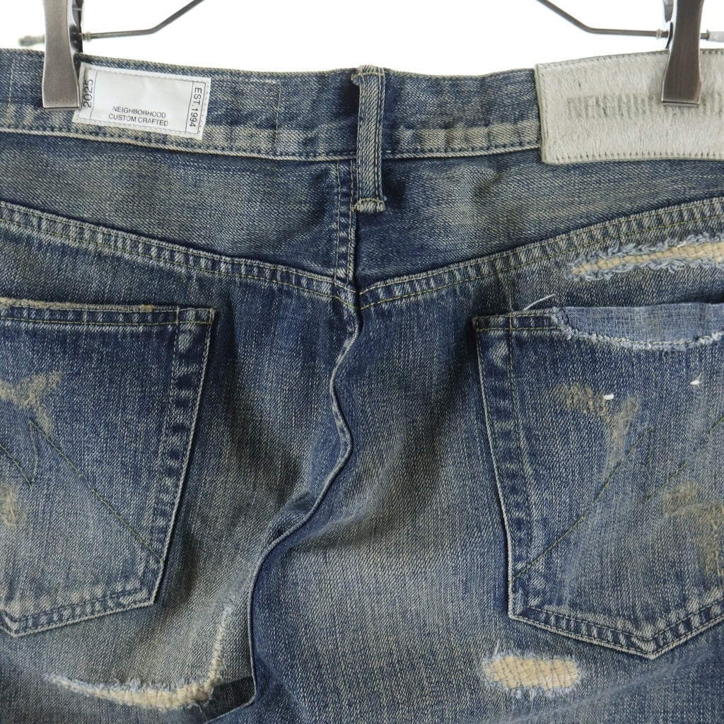 NEIGHBORHOOD(ネイバーフッド) 25SS SAVAGE DENIM DP WIDE PANTS サベージ ダメージリペア加工デニムパンツ インディゴ 251XBNH-PTM07