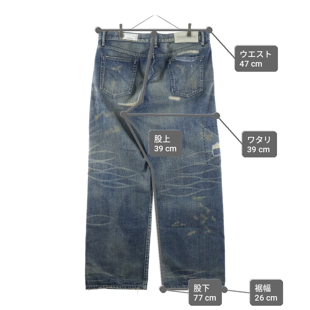 NEIGHBORHOOD(ネイバーフッド) 25SS SAVAGE DENIM DP WIDE PANTS サベージ ダメージリペア加工デニムパンツ インディゴ 251XBNH-PTM07