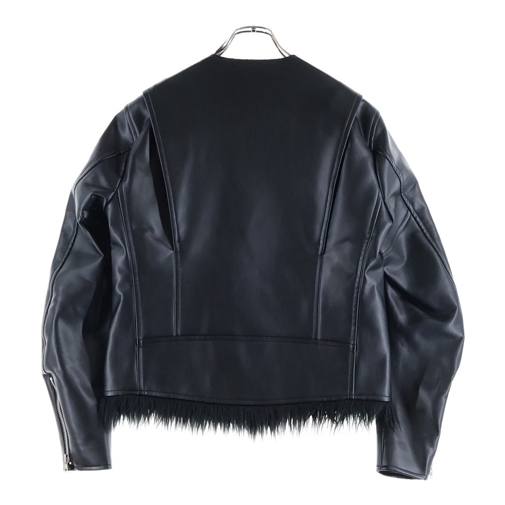 COMME des GARCONS HOMME PLUS(コムデギャルソンオムプリュス) フェイクレザー シングルライダース ノーカラーレザージャケット PL-J048 ブラック