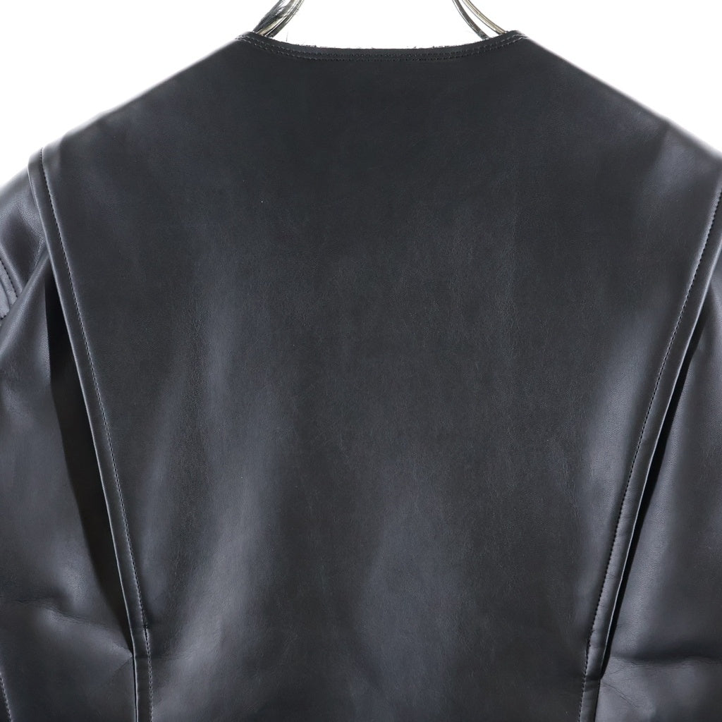 COMME des GARCONS HOMME PLUS(コムデギャルソンオムプリュス) フェイクレザー シングルライダース ノーカラーレザージャケット PL-J048 ブラック